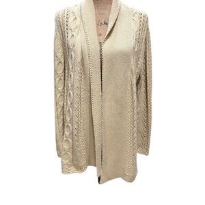 Dressbarn Cardigan Sweater Womens XL Ivory Long Open Front Longline